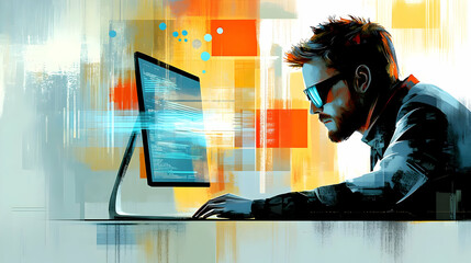 Digital Artist Illustration of a Man Coding