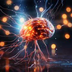 Poster - The glowing brain showcases intricate neural connections that illuminate against a dark background, creating a captivating visual.