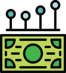 Poster - Simple color icon of a bar graph showing increasing profits on top of a banknote