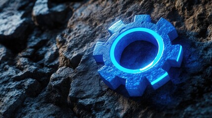 Poster - Blue Neon Gear on Rocky Surface