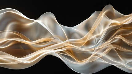 Poster - Soft, flowing golden and silver waves intertwine gracefully against a stark black backdrop, creating a mesmerizing abstract pattern that evokes a sense of movement and fluidity.