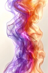 Poster - Translucent fabric in vibrant shades of orange, purple, and pink creates an ethereal display as it drifts gracefully, catching soft light against a neutral backdrop, evoking a sense of movement.