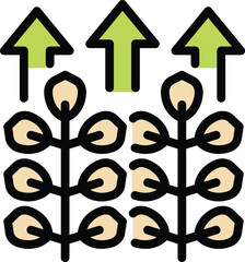 Poster - Green arrows pointing up over growing plants symbolizing growth and success