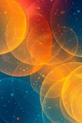 Poster - Vibrant circles in warm orange and golden hues blend seamlessly with cool blues, creating a mesmerizing abstract design reminiscent of a cosmic twilight atmosphere filled with stars.