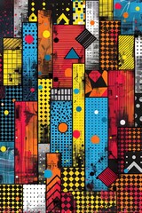 Poster - Bold and vibrant abstract designs feature a variety of geometric shapes and patterns in striking colors.