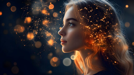 woman with abstract lights in her hair - illustration