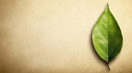 Aufkleber - Single Green Leaf on Beige Paper Background