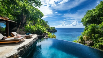 Poster - Infinity Pool Overlooking the Ocean in a Tropical Setting