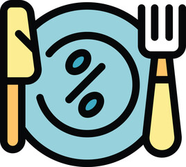 Wall Mural - Restaurant discount marketing strategy with fork and knife beside plate with percentage symbol