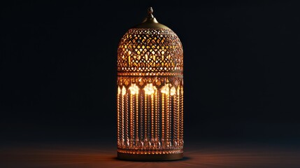 Poster - Elegant lantern with Islamic motifs, soft lighting, beads arranged delicately for Eid Mubarak celebration