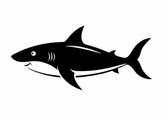 Shark vector black silhouette illustration on white background