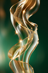 Poster - A delicate golden ribbon twists and turns beautifully, creating a mesmerizing wave effect. Its shimmering surface catches light, enhancing the contrast with the deep green background.