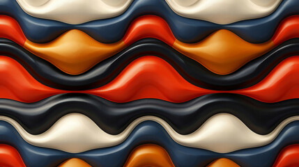 Poster - A series of undulating, colorful waves in a variety of hues including red, blue, gold, and black, form an engaging design that showcases depth and fluidity. The composition evokes movement.