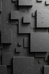 Poster - An abstract arrangement of various sized black cubes creates depth and texture, complemented by small luminous specks scattered throughout, evoking a modern, minimalist aesthetic.