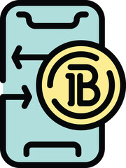 Poster - Smartphone is showing a bitcoin symbol with arrows pointing in opposite directions, suggesting cryptocurrency exchange