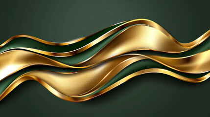 Poster - This artwork features a luxurious blend of golden and deep green colors in flowing waves, creating an elegant and dynamic abstract design that evokes a sense of sophistication and style.