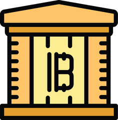 Poster - This colorful icon design depicts a bank building with a bitcoin symbol on the front, representing the growing relationship between cryptocurrency and traditional finance
