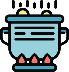 Poster - simple icon of a cooking pot simmering on a burning stove top