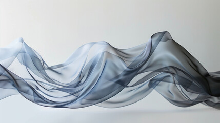 Wall Mural - Abstract flowing smoke or fabric wave in grayscale on white background