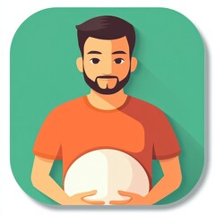 A vibrant and simple icon depicting a pregnant man, showcasing modern design elements. Perfect for apps and graphics related to family, health, and parenting themes.