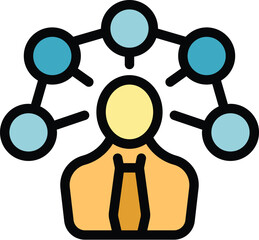 Poster - Businessman is at the center of a network, symbolizing his role in managing connections and fostering collaboration