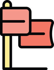 Poster - Red flag waving on wooden pole, simple colored vector icon in filled outline style