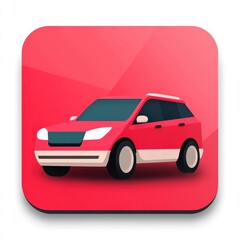 This image features a simple and modern car rental app icon design. The vibrant red color and sleek shape make it ideal for mobile applications in the travel industry.