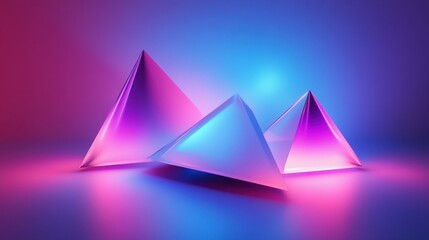 Poster - Futuristic neon-illuminated abstract geometric shapes a journey through vibrant prism designs in a digital landscape