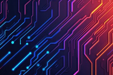 Poster - A vibrant digital circuit background with colorful lines and nodes, representing technology and connectivity.