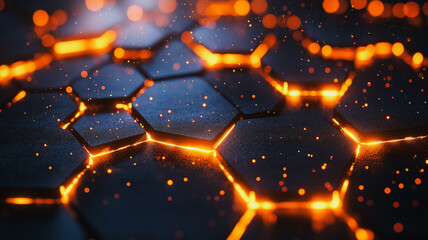 Poster - A close up of a black and orange surface with a lot of sparks. The image has a futuristic and industrial feel to it
