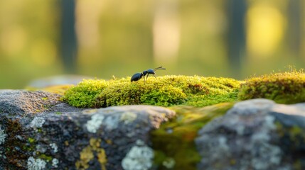 Poster - Ant Exploring Moss in Soft Earthy Tones