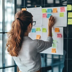 Poster - A busy professional keeps track of meetings and deadlines on their digital calendar. They set reminders for important events and use colorful notes to brainstorm ideas.