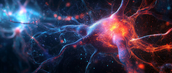 Poster - Futuristic illustration of neural networks analyzing biological data, showcasing vibrant colors and intricate details. image evokes sense of advanced technology and connectivity