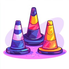 Flat style illustration of traffic cones on a white background.