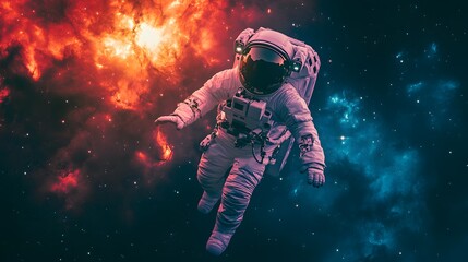 Wall Mural - A lone astronaut floats through a vibrant cosmic nebula.
