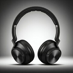 black wireless over ear headphones on a grey background