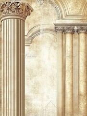 Poster - A detailed depiction of classical architectural columns and arches on a textured background.