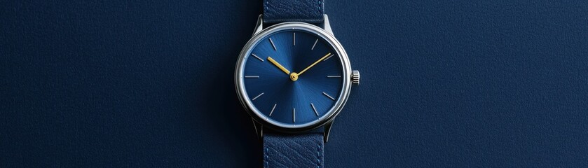 Poster - Blue Dial Wristwatch with Yellow Hands and Leather Band