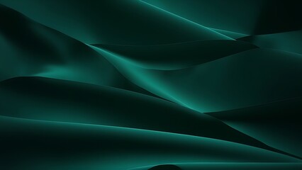 Poster - Abstract Green Wavy Fabric Texture Background. A smooth, dark green fabric with soft waves and folds creates an abstract background with a subtle depth and texture.