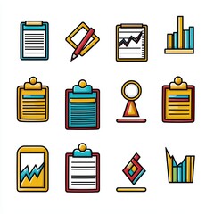 Poster - Colorful infographic elements including charts, graphs, and clipboards on a white isolated background.