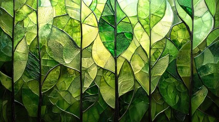 Canvas Print - Abstract Stained Glass Foliage Pattern in Shades of Green