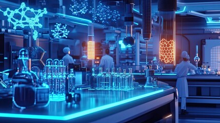 Poster - Futuristic Laboratory with Blue and Orange Lighting