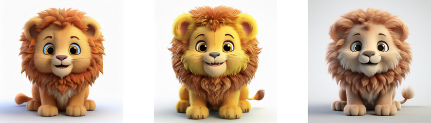 Poster - Three cartoon lion cubs sit in different poses.  The lions are rendered in a 3D style and isolated on white background.