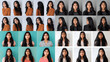 © Zazzy - A six panel photo collage of a beautiful Indian girl long black hair warm brown eyes wearing casu Generative AI