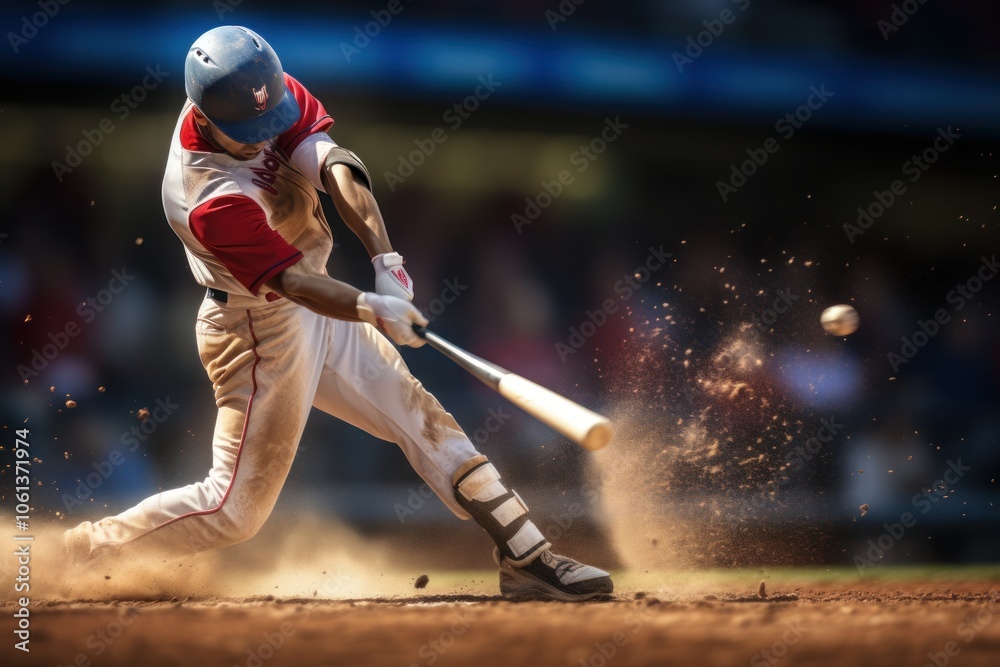 Baseball player hitting a ball image Stock Photo | Adobe Stock