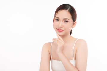 Beautiful young asian woman with clean fresh skin on white background, Face care, Facial treatment, Cosmetology, beauty and spa, Asian women portrait.