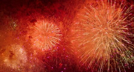 Wall Mural - red firework explosion, new year celebration, abstract holiday background