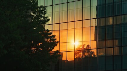 Canvas Print - Sunset Reflected in a Modern Glass Building