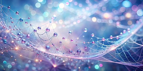 A delicate web of glistening threads, adorned with iridescent droplets, catches the light, creating a mesmerizing tapestry of nature's artistry.