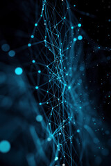 Fototapete - Vertical Technology Network Background with copyspace. Blie lines on black background.